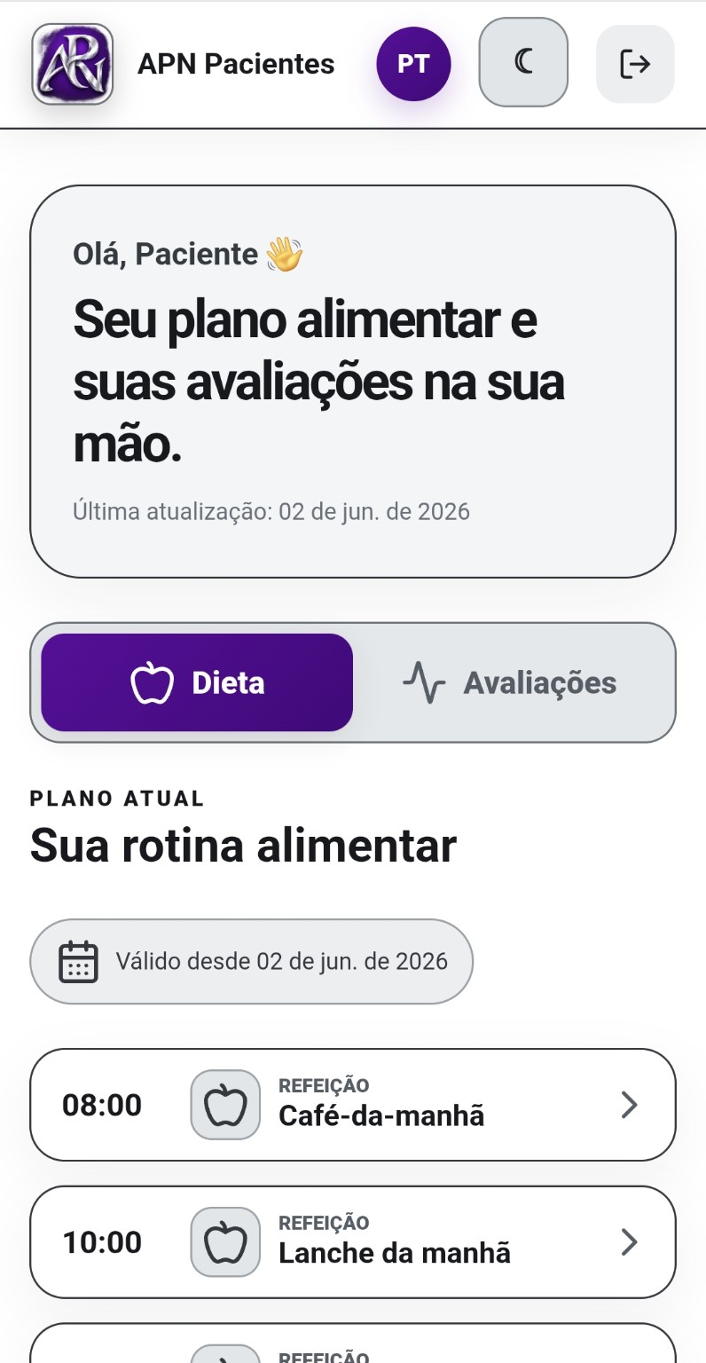 Área oficial do paciente na plataforma APN pelo celular